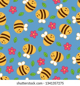 Bee and flowers seamless pattern for baby fabric print and other