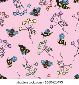 Bee flowers vector illustration pattern