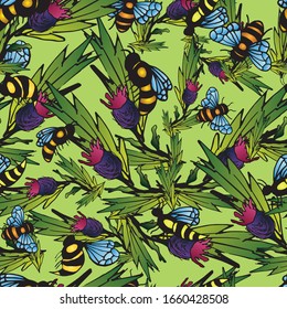 Bee flowers vector illustration pattern