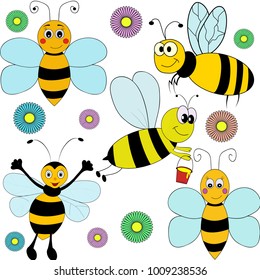 bee flowers vector set
