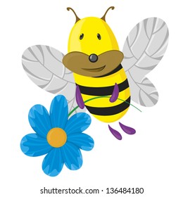 bee fly  with blue flowe