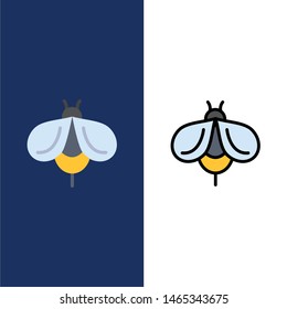 Bee, Fly,  Bug  Icons. Flat and Line Filled Icon Set Vector Blue Background. Vector Icon Template background