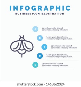 Bee, Fly, Honey, Bug Line icon with 5 steps presentation infographics Background. Vector Icon Template background