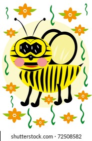 The bee  is fly. Illustration