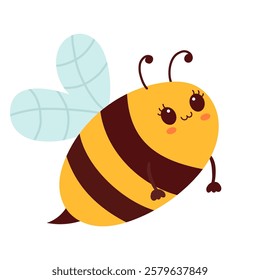 Сute bee. Bee fly. Vector illustration of doodle bee in flat style isolated on white background.