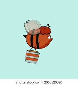 The bee is flying across the sky. She has a bag of pollen in her paws. 