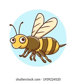 Bee Flying Animal Kids Drawing Cartoon. Honeybee Sting Cute Character. Insect Mascot Vector Illustration
