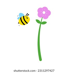 Bee flying around flower, bees support the growth of trees and plants, critical to the environment.