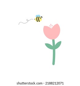 Bee flying around flower on white background. Bees support the growth of trees and plants, critical to the environment. 