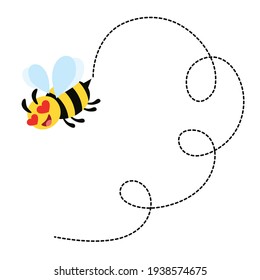 Bee flying around looking for honey and collecting honey in hive vector illustration and icon
