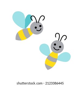 Abeja. Abejas voladoras. Abejas alegres sonrientes. Pascua, primavera, verano. Plano, caricatura. Ilustración aislada del material vectorial eps 10 en fondo blanco