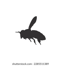 Vector de silueta negra volador de abejas sobre fondo blanco