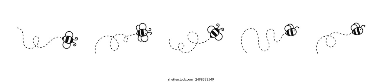 Bee flying flat vector icons. Cute bees icon set.