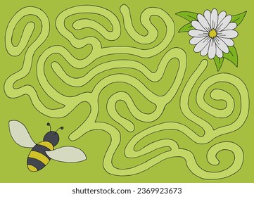 Bee flying to flower maze graphic color sketch illustration vector