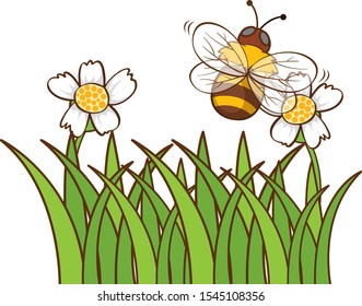 Bee flying in garden illustration