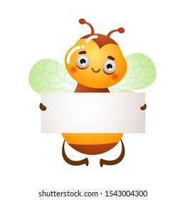 Bee flying and holding paper blank vector illustration