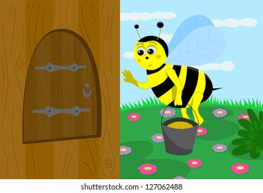 Bee flying home with honey