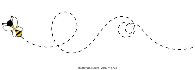 Bee flying icon set. Bee flying on a dotted path isolated on the white background. Bee flying in different style vector illustration.