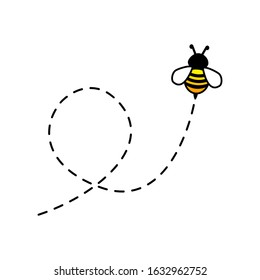 Bee flying on a dotted route vector illustration isolated on the white background
