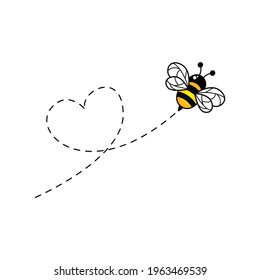 Bee Flying On Dotted Route Heart Stock Vector (Royalty Free) 1963469539 ...