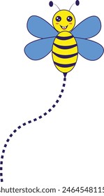 Bee Flying on a Dotted Route with Cartoon Design. Vector illustration on White Background.