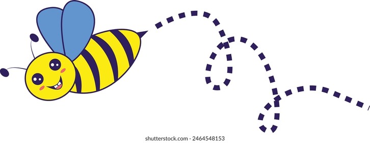 Bienen fliegen auf einer gepunkteten Route mit Cartoon-Design. Vektorillustration auf weißem Hintergrund.