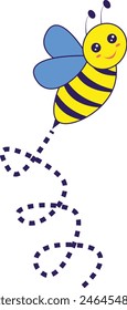 Bee Flying on a Dotted Route with Cartoon Design. Vector illustration on White Background.