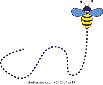 Bee Flying on a Dotted Route with Cartoon Design. Vector illustration on White Background.