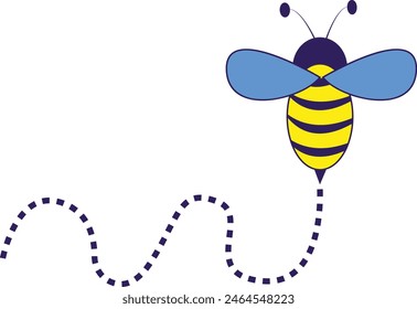 Bee Flying on a Dotted Route with Cartoon Design. Vector illustration on White Background.