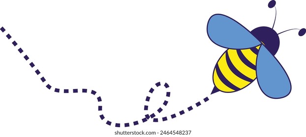Bee Flying on a Dotted Route with Cartoon Design. Vector illustration on White Background.