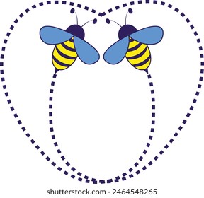 Bee Flying on a Dotted Route with Cartoon Design. Vector illustration on White Background.