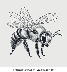 Bee Flying outline vector coloring page realistic bee for kids book