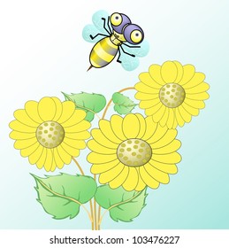 bee flying over sunflower