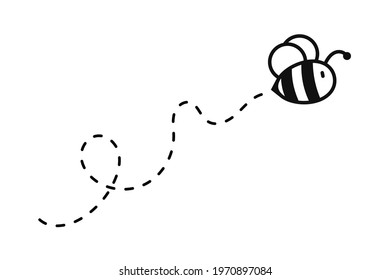 Bee flying path. A bee flying in a dotted line The flight path of a bee to honey.