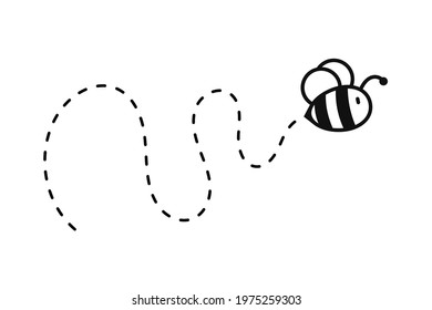 Bee flying path. A bee flying in a dotted line The flight path of a bee to honey.