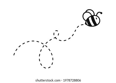 Bee flying path. A bee flying in a dotted line The flight path of a bee to honey.