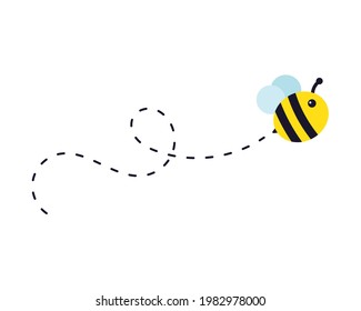 Bee flying path. A bee flying in a dotted line The flight path of a bee to honey.