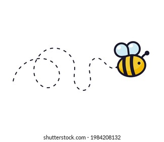 Bee flying path. A bee flying in a dotted line The flight path of a bee to honey.