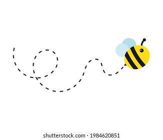Bee flying path. A bee flying in a dotted line The flight path of a bee to honey.