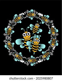 Bee Flying, vector illustration, T-shirt design, vintage, logo, poster, card, banner, emblem, flowers, simple design 