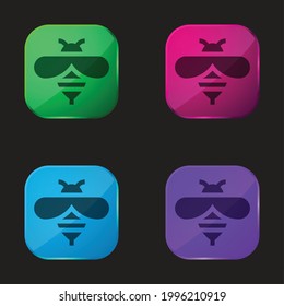Bee four color glass button icon