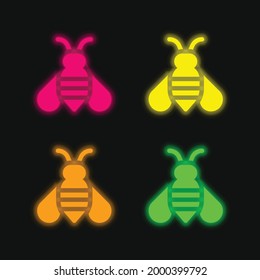 Bee four color glowing neon vector icon