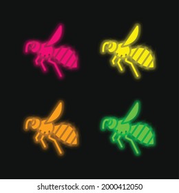 Bee four color glowing neon vector icon