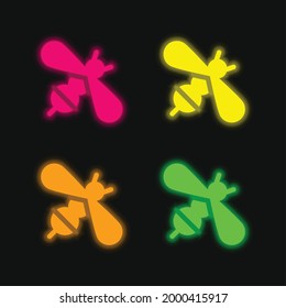 Bee four color glowing neon vector icon