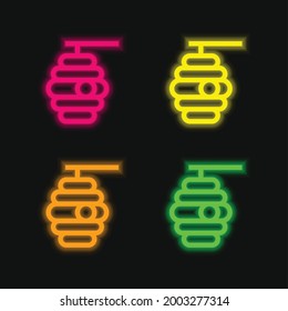 Bee four color glowing neon vector icon