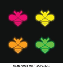 Bee four color glowing neon vector icon