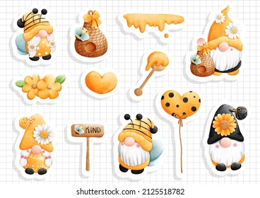 bee gnome sticker, scrapbook. Vector illustration