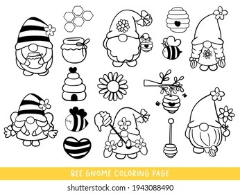 Bee Gnomes Doodle, Bee Gnome Coloring Page.