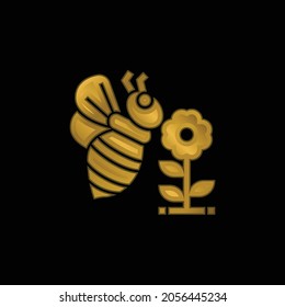 Bee gold plated metalic icon or logo vector