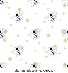 Bee and gold polka dot